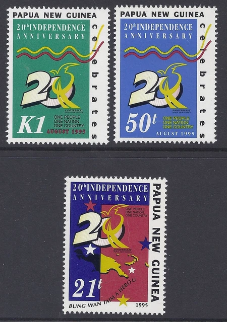 1995 PAPUA NEW GUINEA INDEPENDENCE 20th ANNIVERSARY SET OF 3 FINE MINT ...