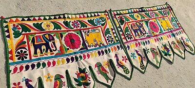 Pair of Ethnic Embroidery Rabari Vintage Tapestry Decor Door Valance Toran