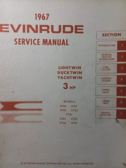 Evinrude 1967 Outboard Motor Lightwin Ducktwin Yachtwin 3706 3737 Service Manual