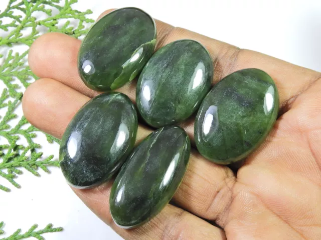 5 Pcs Natural Nephrite Jade  Oval Cabochon Loose Gemstone 32-35MM 242Cts. p198