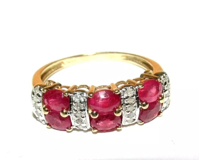 STUNNING SECONDHAND 9ct YELLOW GOLD RUBY & DIAMOND SET BAND RING SIZE O