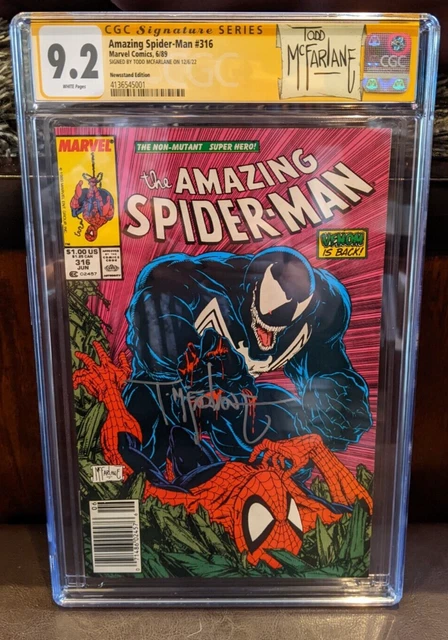 Amazing Spiderman #316 CGC 9.2 Newsstand SS 1st Venom Cvr Signed Todd McFarlane