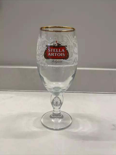 Stella Artois Limited Edition Etched BEER Glass “Agua Water Brazil” Gold Rim