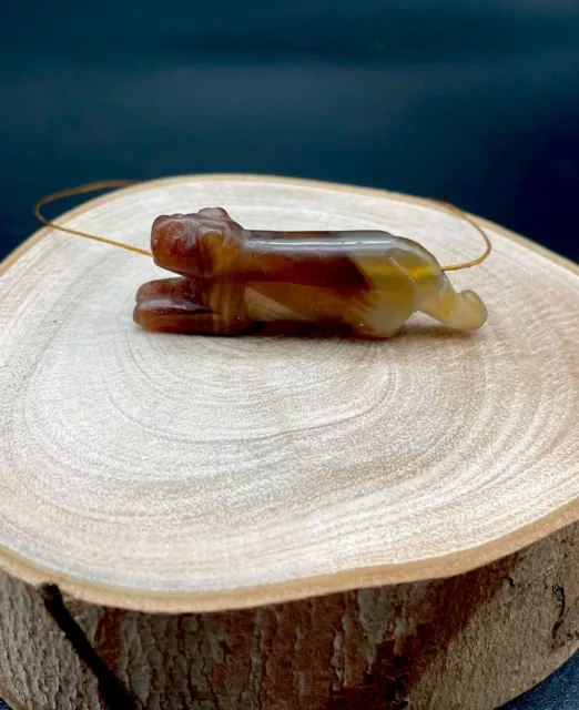 Antique Carnelian Agate Tiger Figure Bead Pendant From Ancient Pyu Culture Burma