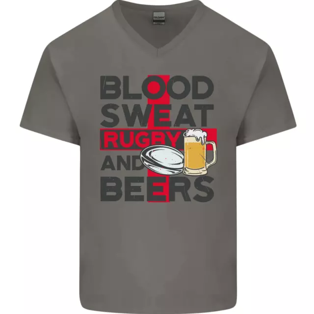 Blood Sweat Rugby and Beers England Funny Mens V-Neck Cotton T-Shirt