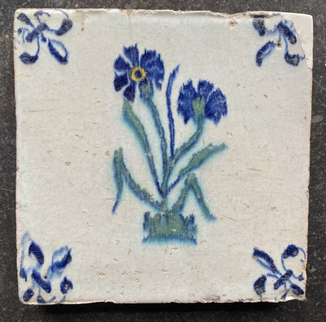 Antique Early Dutch Delft Maiolica Star Double-Flower 17TH C.Polychrome