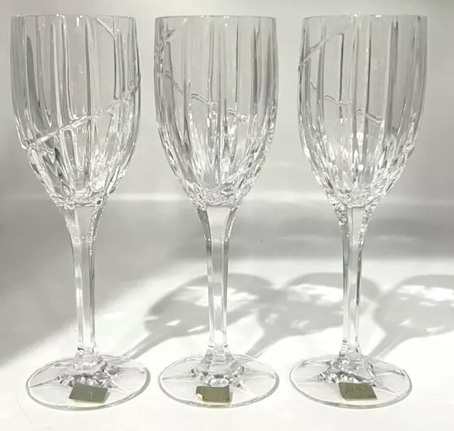 3 Mikasa Uptown Wine Glasses Clear Crystal Vertical and Swirl Cut 9" Mint Cond 3