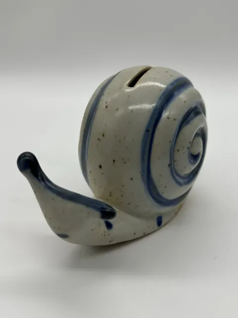 Takahashi San Francisco Vintage Blue Gray White Speckled Snail Bank Figurine