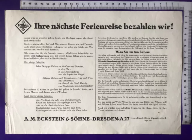 Werbeblatt Reklameblatt Zigarettenfabrik A.M Eckstein&Söhne Dresden FERIENREISE