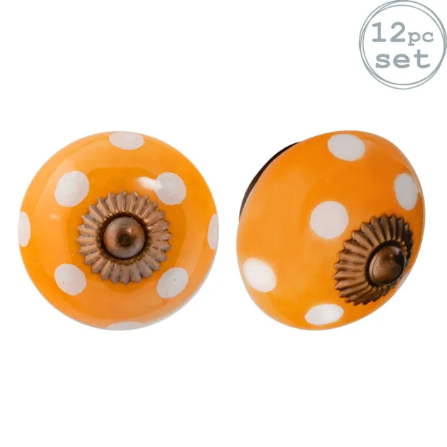 12x Round Ceramic Cabinet Knobs Cupboard Door Drawer Handles Orange Spot