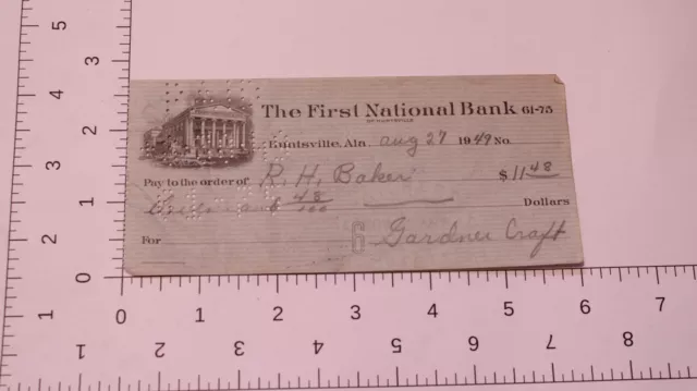Vintage First National Bank Check August 27 1949