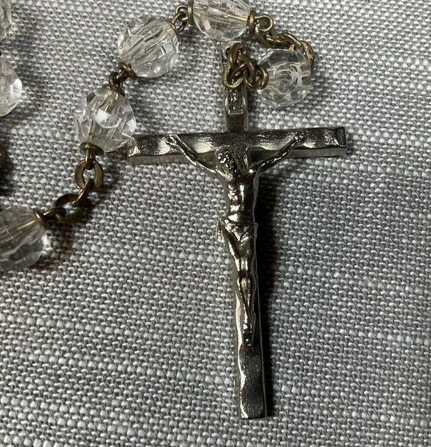 Vintage Rosary Clear Glass Beads Christian H76