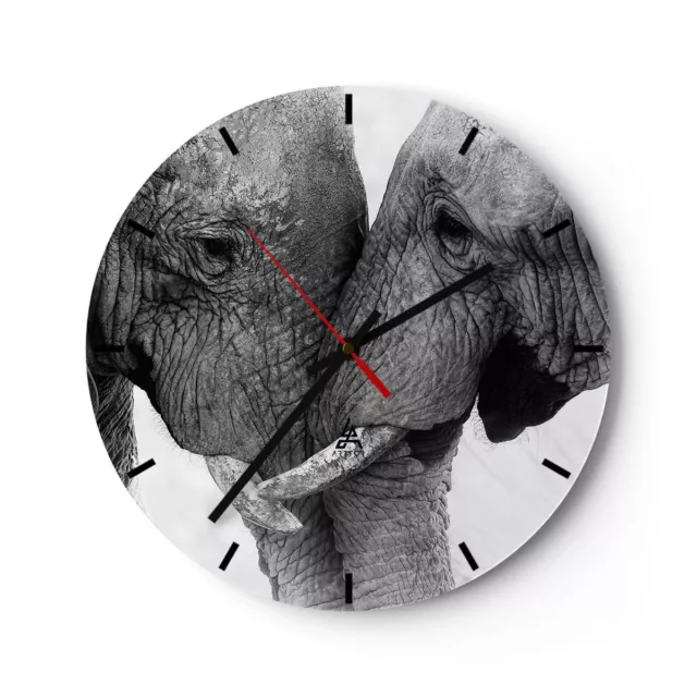 Horloge murale en verre 30x30cm Silencieuse �l�phants Safari Bond Wall Clock