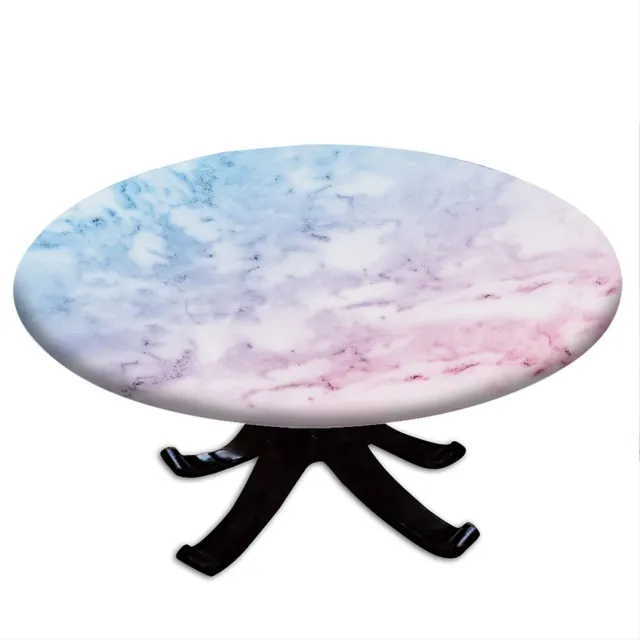 Marble Fitted Tablecloth Round, Edge Elastic Waterproof  Polyester Table Covers