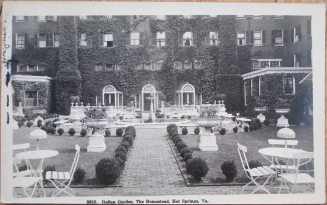 Hot Springs, VA 1920s Realphoto Postcard-Italian Gardens, The Homestead-Virginia