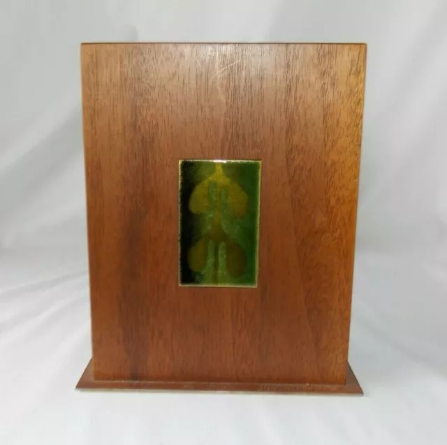 Vintage Mid-Century Modern Walnut Bookends Magnetic W/Enamel Inset Calimoge MCM