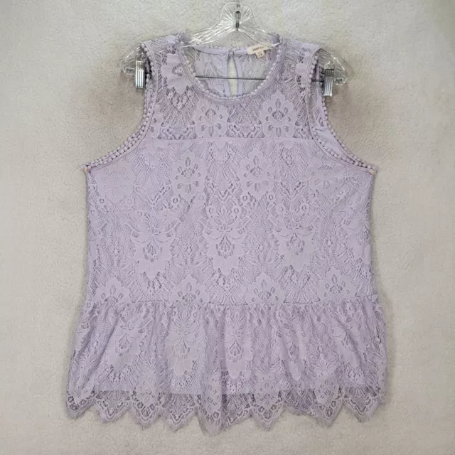 Paper Tee Womens Top Plus Size 1X Lilac Floral Lace Sheer Sleeveless Boho Blouse