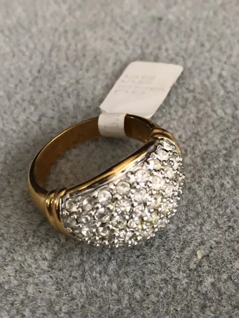 Vintage SETA Rhinestone Gold Tone Cocktail Ring Size 8.5/9