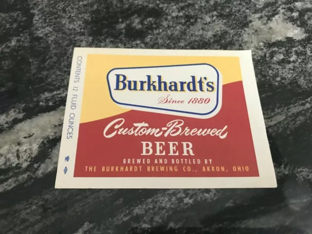 Vintage Burkhardt's Custom Beer 12 Oz Bottle Label Burkhardt Brewing Co Akron Oh