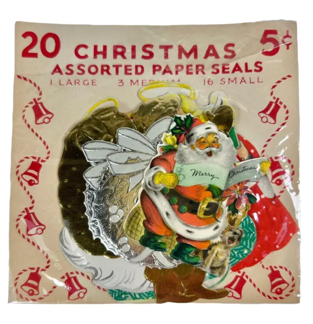 Lot of 9 Vintage 50s Christmas Seals Gummed Die Cut Stickers Gift Tags Open Pack