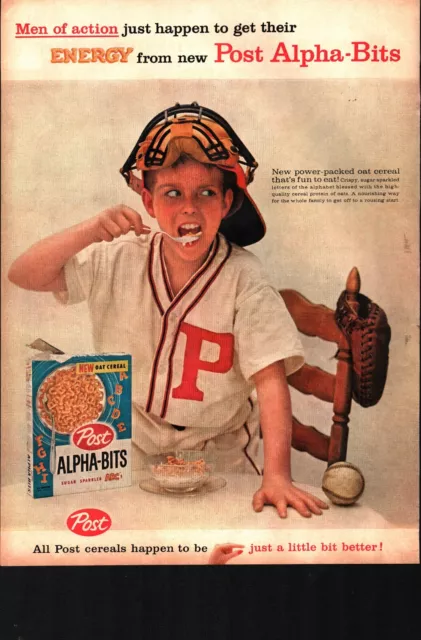 Post Alpha Bits Baseball Vintage 1959 Cereal Ad Magazine Print Catcher Mitt Ball