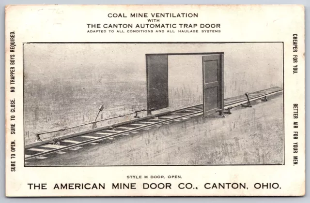 Canton Ohio~American Mine Door Co~Coal Mine Ventilation~Trap Door~1907 Adv Card