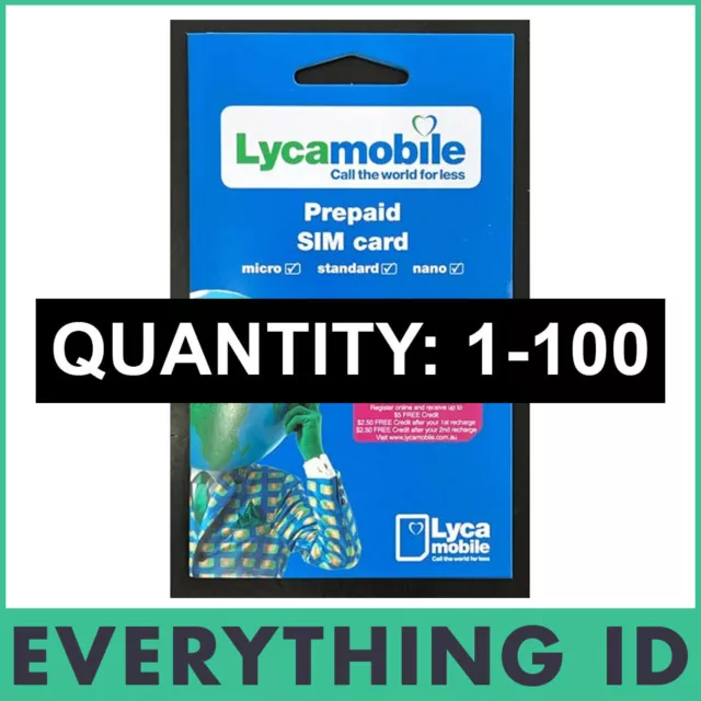 $2 Lyca Australian Prepaid Multi Fit Sim Card Pack 3G 4G Lte Std Nano Micro Lot