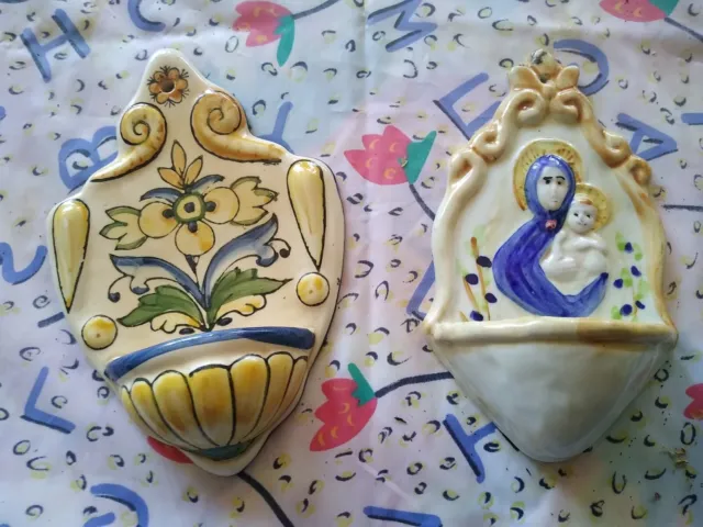 Coppia Acquasantiere In Ceramica