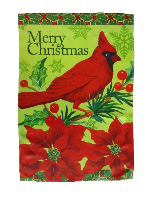 12x18 12"x18" Merry Christmas Cardinal Flowers Vertical Sleeve Flag Garden