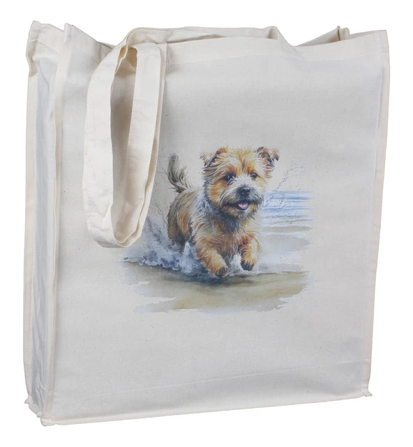 Norfolk Terrier Splashing Dog Reusable Cotton Bag Gusset & Long Handles Design