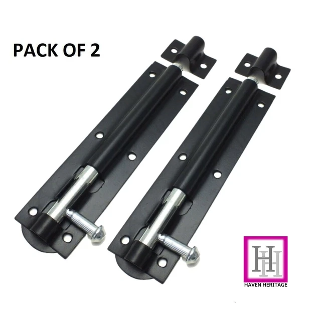 2 PACK BLACK TOWER BOLT Gate Door Shed Slide Latch Lock Bolts Heavy 6" Duty