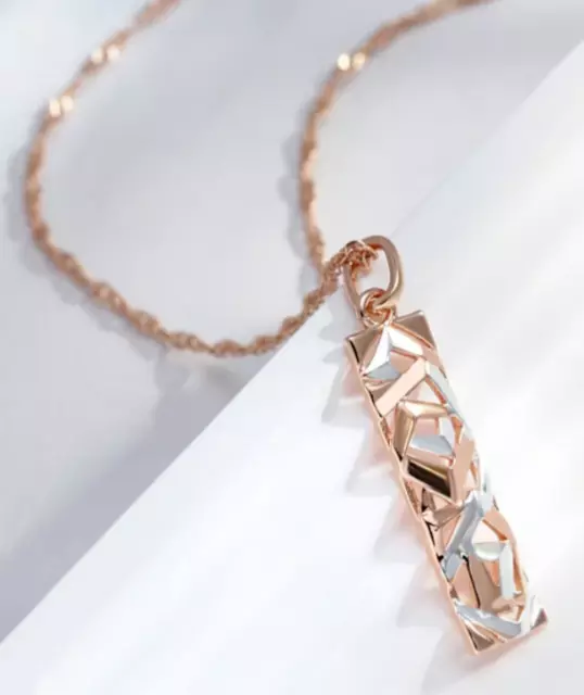 Halskette 585 Rosegold Silber Mix Rechteck Anhänger Glänzend Damen Modeschmuck