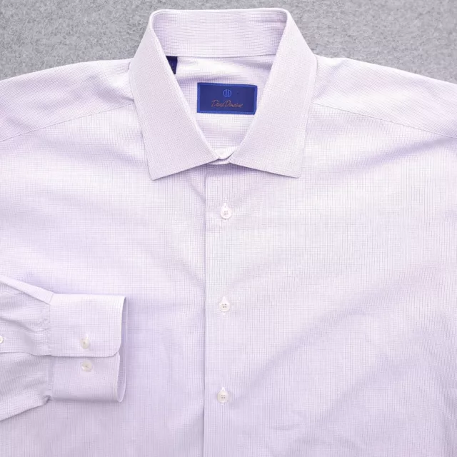 David Donahue Dress Shirt 17 36/37 Regular Fit Lavender Check Mens #2