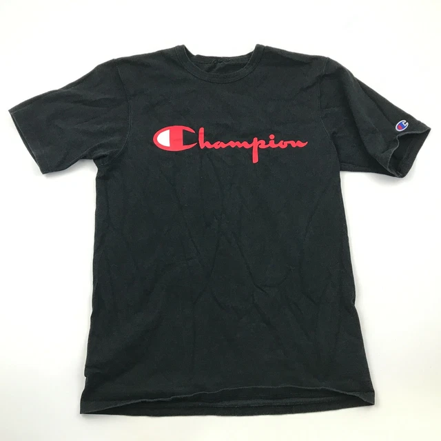 Vintage Champion Maglia Medium M Nero Adulto Maglietta Manica Corta da Uomo 90s