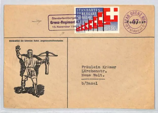 SWITZERLAND SOLDIER STAMP Military ARCHER Cover Kdo.47 Regiment 1940 WW2 ZT117