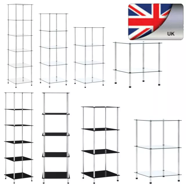 2 3 4 5 Tier Shelf Tempered Glass Standing Storage Display Cabinet Shelving Unit