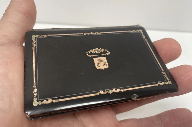 Ancien Grand Carnet De Bal Marqueterie D'or Ecaille Armoirie Comtale Xixeme