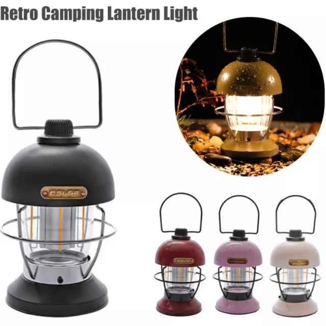 Retro LED Tent Camping Lantern Light Outdoor Portable Rechargeable Night Lamp AU