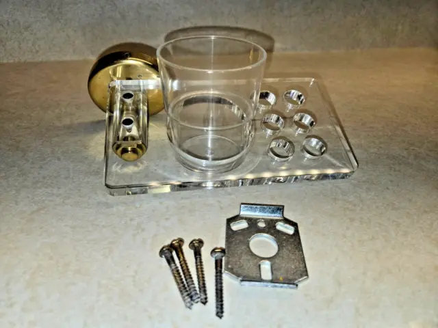 Vintage Donner (Acrylic & Brass Plated)Wall Mounted Toothbrush Holder & Cup RARE