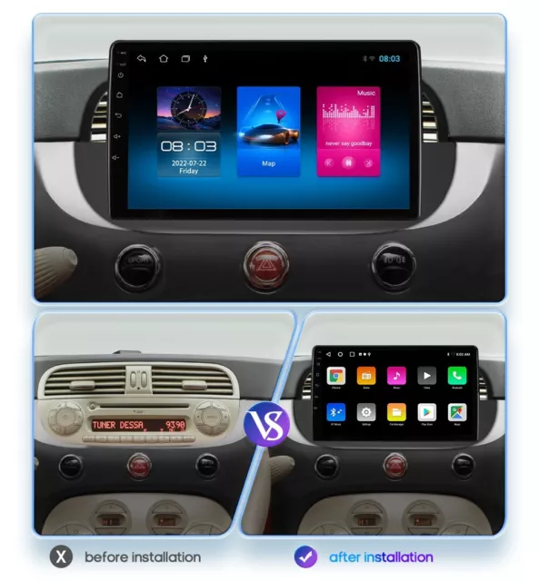 Android 12 Autoradio GPS Navi RDS 1+32GB WiFi DAB FM SWC Für Fiat 500 2007-2015