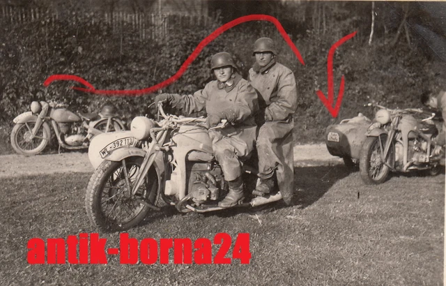 Foto LW Soldat Zündapp K750 Motorrad Beiwagen Krad Kradmelder Kennnung G263