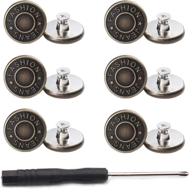 17mm No Sewing Jeans Buttons Replacement Kit with Metal Base 12 Sets Removable