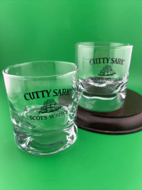 Cutty Sark Scots Whisky 2 Old Fashioned Lowball Glasses Dimpled Base Schooner