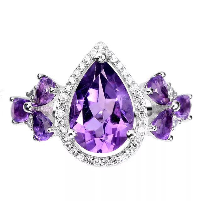 Non Chauffé Poire Améthyste Violet 12x8mm Simulé Zircone 925 Bague en Argent