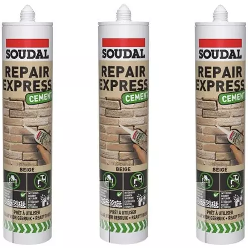 Soudal Repair Express Cement Gap and Crack Mortar Filler, Beige, 300ml x 3