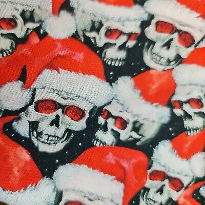 100% Cotton Christmas Fabric 140 CM Wide Metre Holloween Santa skulls