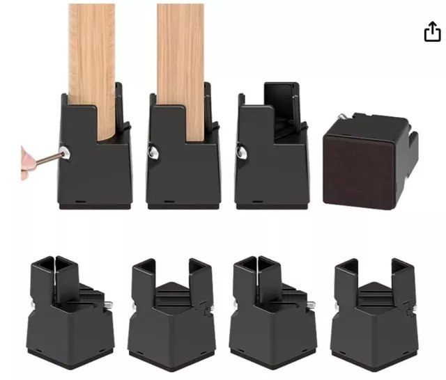 Paquete de 8 elevadores de silla/cama/sofá de 100 mm (4 pulgadas) abrazadera de tornillo ajustable elevadores de muebles