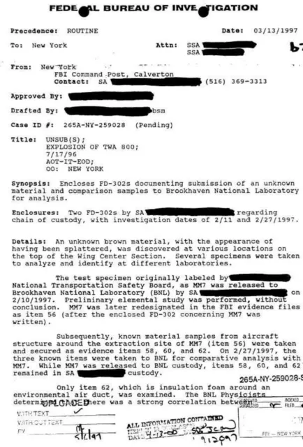 TWA Flight 800 Explosion FBI  CIA Defense Department NTSB Documents 2