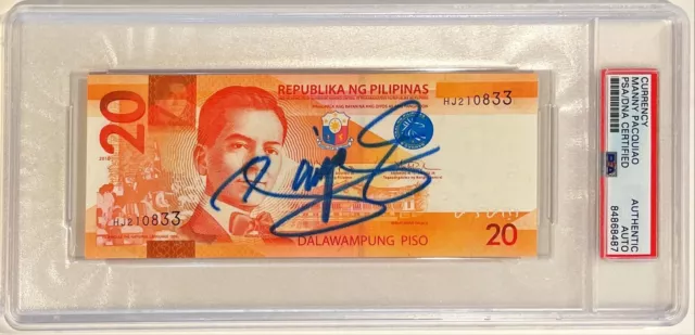 Manny Pacman Pacquiao Philippines  20 Pesos Currency Dollar Signed Auto PSA/DNA