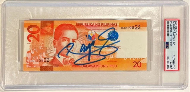 Manny Pacman Pacquiao Philippines  20 Pesos Currency Dollar Signed Auto PSA/DNA